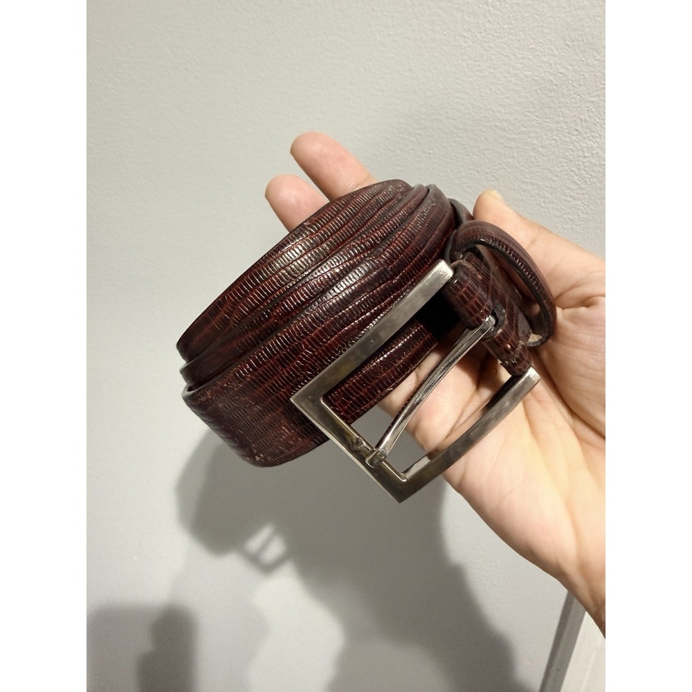 Joseph Abboud Leather Belt Mens 36 Brown Crocodile Embossed Solid Brass Buckle